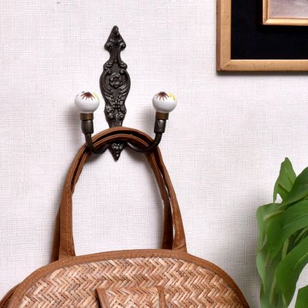 Brown and Yellow Flower Ceramic Iron Hooks